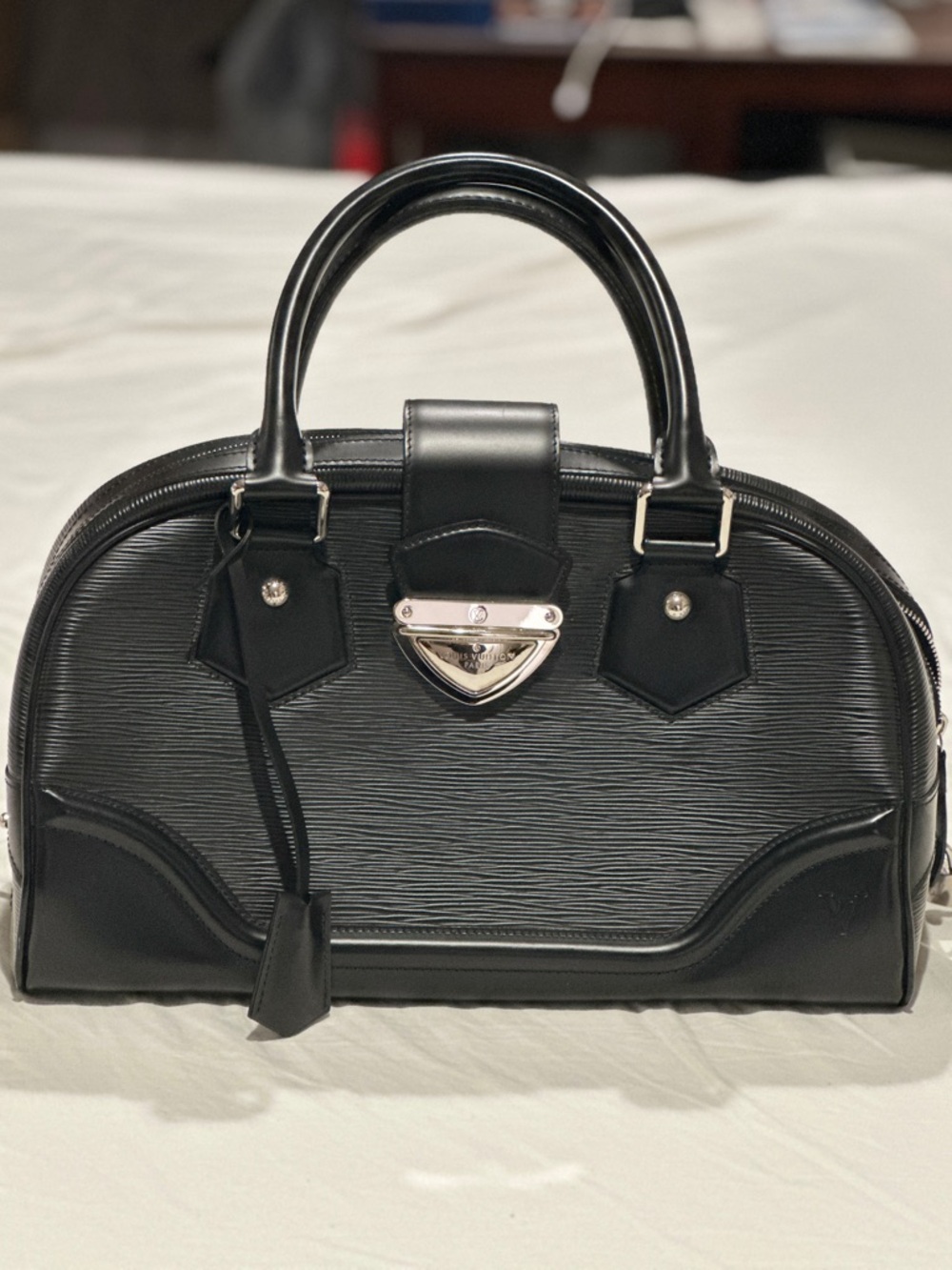 Authentic Louis Vuitton Black Epi Bowling Montaigne GM